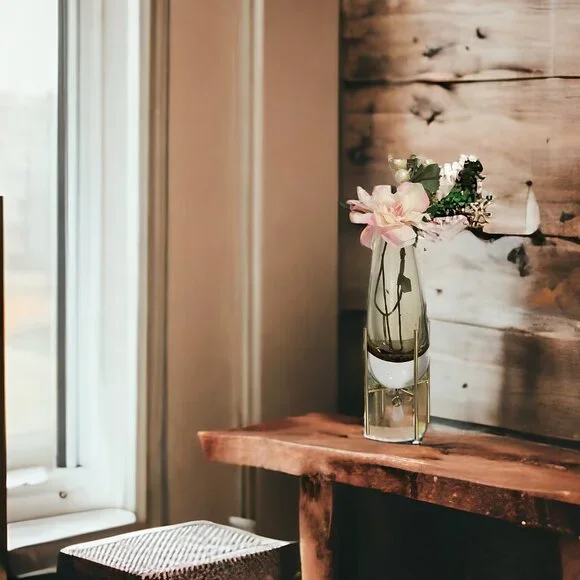 Original Florentina Smoked Glass Vase on Gold Stand - Picture 3 of 5